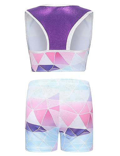 FEOYA Girls 2 Piece Gymnastics Dance Outfit Kids Ballet Active Set Crop Tank Top with Booty Shorts Sports Dancewear2