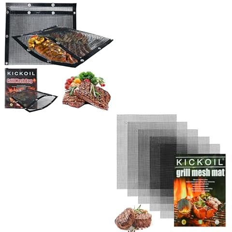 Grill Mesh Mat Set 5 for Vegetables Meat Grilling Mat Sheets 15.75 x 13 inch+BBQ Mesh Grill Bags for Outdoor Grill Set 2 10.6x8.7 Inch Barbecue Bag Grilling Pouches Grill Accessories BBQ Tools Cover