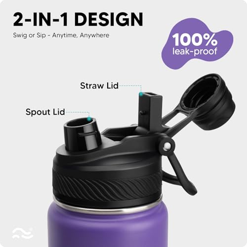 Image of Swigina [2-IN-1 LID] Insulated Water Bottle with Silicone Boot (36hrs Cold /18hrs Hot) - DIY Stickers, Leakproof, BPA Free, 24 oz