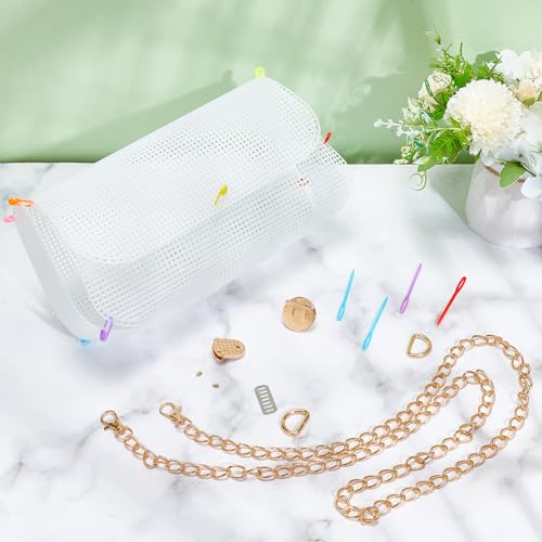 WADORN DIY Knitting Crochet Bags Kit, Acrylic Yarns Weaving Bag Making Materials Blank Mesh Plastic Canvas Sheets for Embroidery Cross Stitch DIY Women Handmade Bag Making Accessories, 10x5.9 Inch