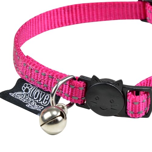 Love Story, Anti-Strangulation Collar with Bell Nylon 20>28 cm Reflective Pink - Image 2