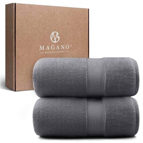 Magano® Luxus Handtücher Set Grau | 2X Duschtuch 70x140 cm | Bambus & Baumwolle | 600g/m² Premiumqualität | Badetücher groß | Handtuch 2er Set (Steingrau)