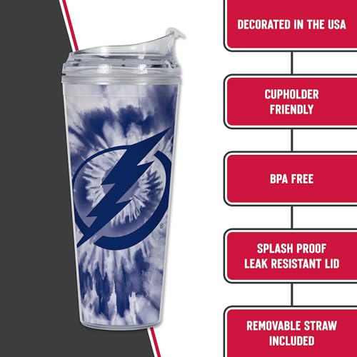 Image of Rico Industries NHL Hockey Team Color Tie Dye 24oz Metallic Acrylic Tumbler with Hinged Lid, Officially Licensed Double Wall Tumbler with Straw