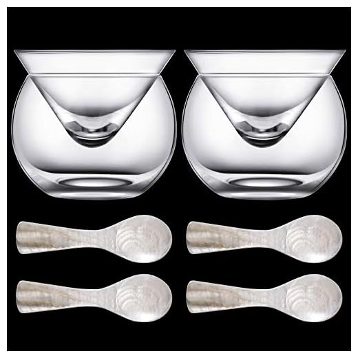 Glass Caviar Chiller Server Set Caviar Spoons 3.2 Inch Shell Spoon Mother of Pearl Caviar Spoons Round Handle for Caviar, Egg, Ice Cream, Coffee, Restaurant Serving (6 Pieces)