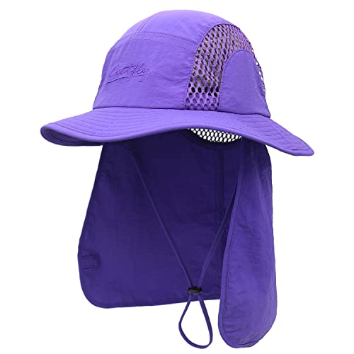Llmoway Women Safari Fishing Sun Hats Upf50+ Neck Protection Dry Fit Bucket Hat With Strap Purple #TOP1