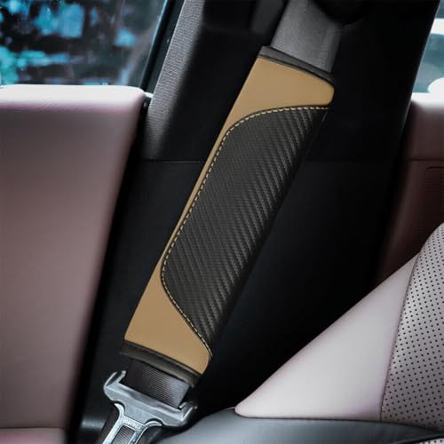 Image of Osilly 2PCS Car Seat Belt Cover, Carbon Fiber Seatbelt Shoulder Protection, Soft Car Seat Belt Strap Cushion Protect Your Neck and Shoulder, Car Accessories Seat Belt Pad for Car Truck (Beige)