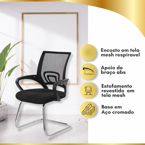 Kit 4 Cadeiras Escritório Dekor Atendimento Preta Base Fixa Estofado Revestimento Tela Mesh Cliente