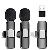 2 Pack Type C Wireless Lavalier Microphone for iPhone 15, PC Devices - Noise Reduction & Plug and Play Mini Lapel Mic for Video Recording Tiktok Live YouTube Vlog (a USB Adapter Included)