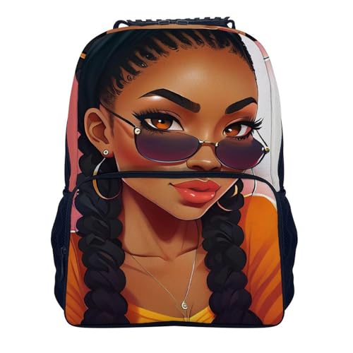 Abstract Black Woman African American Women Art Rucksack Polyester Anti-Theft Multipurpose Bookbag Big Capacity Travel and Sport Backpack Rucksack With Side Pockets