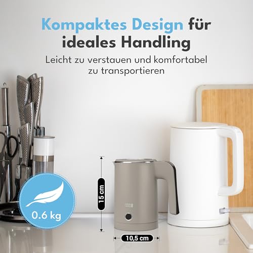 Image of LEBENLANG Small Stainless Steel Travel Kettle - 500ml & BPA Free | 600W Small White Mini Kettle for Travel | Energy Saving & Energy Efficiency | 0.5L
