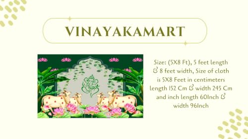 Image of vinayaka Backdrop Decoration | Lord Ganesha with Traditional Kamadhenu & Lotus Garden Pooja Background 5x8 Feet | varalakshmi Pooja Decoration