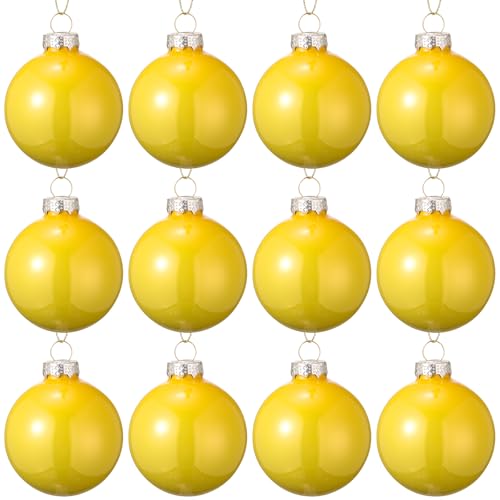 12 Yellow Glass Ornaments