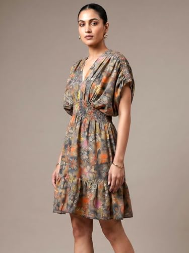 Image of ADDYVERO Women Balloon Sleeve Viscose Rayon Fit & Flare Printed Dress Detailing Above Knee /Mini