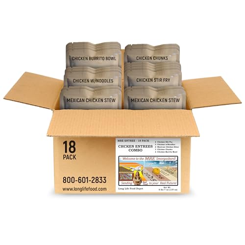 MRE Chicken Entrees Combo (18-Pack), Main Courses Only (Not Full Meals)