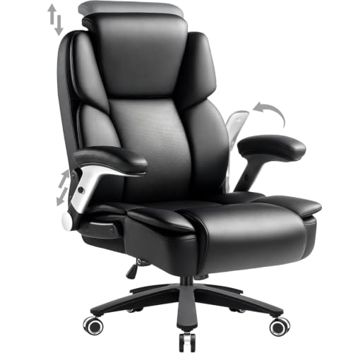 Image of Indulgear Big and Tall Office Chair,500lbs Capacity Heavy Duty Office Chair for Heavy People, High Back Executive Computer Chair with Adjustable Lumbar Support, Quiet Rubber Wheel (Flip up arm-Black)