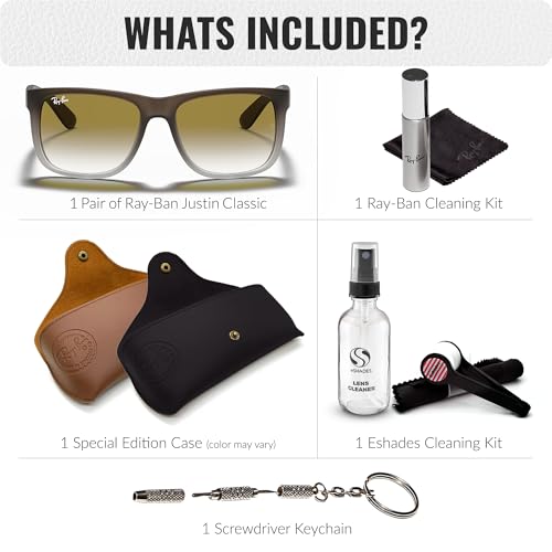 Image of Ray-Ban RB4165 JUSTIN CLASSIC Square Shape Sunglasses for Men with Official Eyewear Kit