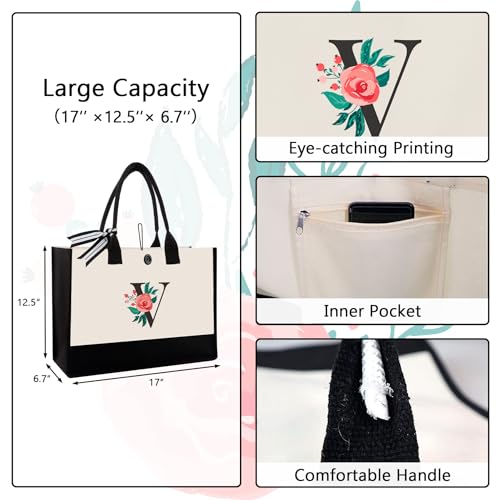 Image of Initial Canvas Tote Bag, Monogrammed Tote Bags Suitable for Mother's Day Wedding Beach