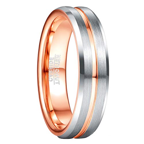 GALANI Bague Fiancaille Homme Femme Or Rose Annea en Carbure de Tungstène Argent avec Finition Brossée e Rainures, 6mm Bagues pour Alliance Fiançailles Couple d'Amitié Lifestyle Taille 62(19.7) Cover