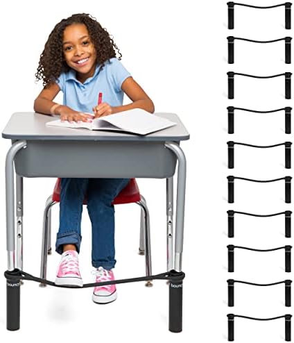 BouncyBand Original Bouncy Bands for Desks, Black, Pack of 10 –Desk Chair Bands for 20” to 28” Wide Desk Legs with 1.5” Diameter Support Pipes – Silent Sensory Tool Increases Focus and Relieves Stress