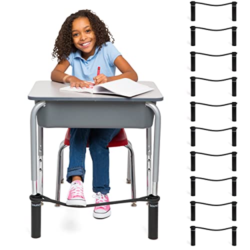 Image of Bouncyband Original Bouncy Bands for Student Desks, Black, Pack of 10 - Increase Focus with Desk Bands for 20 inch-28 inch Wide Legs with 1.5 inch Support Pipes Silent - Sensory Tool Increases Focus and Relieves Stress