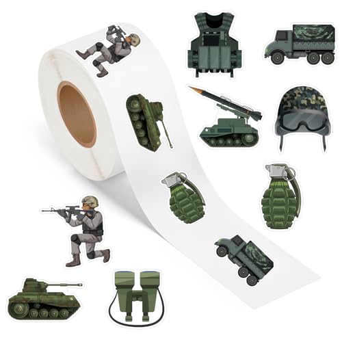 500 Pcs Military camo Stickers Roll Tactical Waterproof Vinyl Sticker for Water Bottles Scrapbook Birthday Party Decorations Supplies Favors School Teacher Classroom Reward Decals