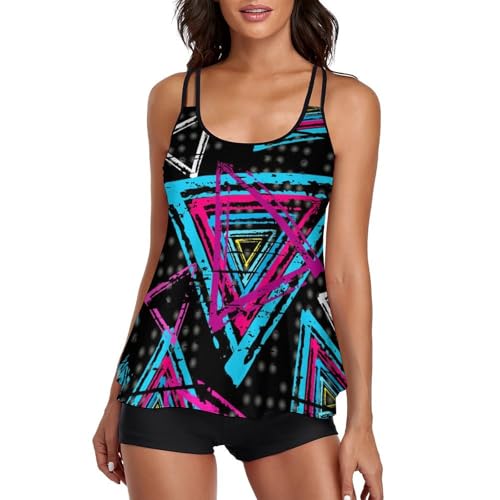Maillot de bain tankini femme bikini 2 pièces robe de plage imprimé géométrique