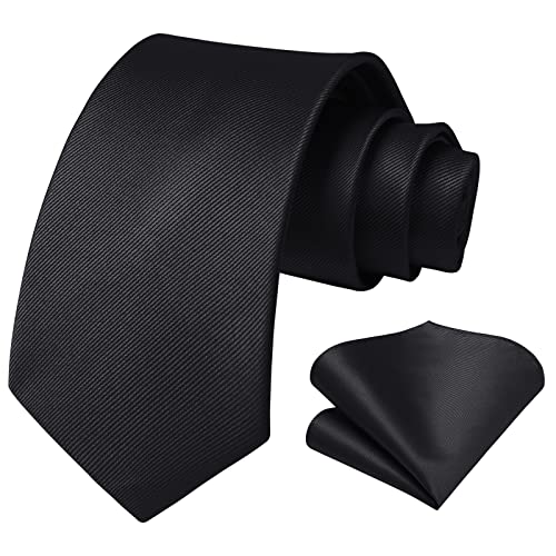 Image of HISDERN Mens Ties Solid Color Ties for Men Formal Necktie with Pocket Square Set Satin Silk Neck Tie Handkerchiefs Set