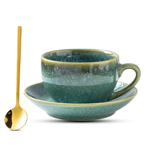 Cup With Saucer (11.6 Oz, 350ml, Crystal Green)