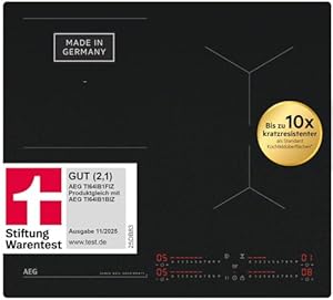 AEG Induktionskochfeld 60cm, Made in Germany, 4 Flex-Kochzonen mit Kratzresistenter SaphirMatt-Oberfläche, SenseBoil verhindert Überkochen, Bridge-Kombination 2er Zonen, Hob²Hood, TI64IB1FIZ