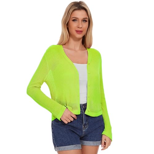 Image of Huuloo Women's Summer Lightweight V Neck Button Down Long Sleeve Cardigan Sweater Green