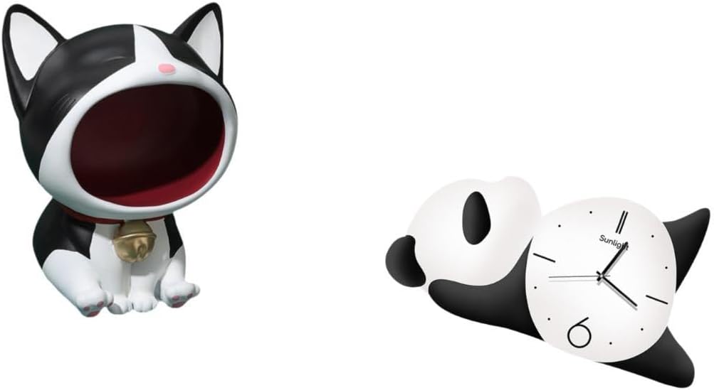 Fenteer Cat Statue Key Bowl Wall Clock Panda Shape Desktop Ornament Resin Material Suitable for Home Living Room Bedroom Office Gift