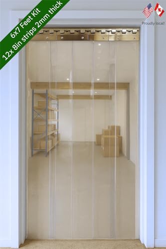 Image of Byson PVC Strip Curtain Door Kit 6 x 7 Feet (1.8 x 2.1 Meters) Coldroom Warehouse Catering Vinyl Clear Plastic Curtain Kit with 12 Strips (2mm Thick and 200mm Wide)
