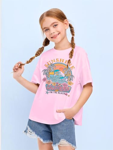 Image of Girls Graphic Shirts Oversized Sunshine T Shirt Short Sleeve Tee Tops Cute Trendy Girls Clothes for 5-14 Years