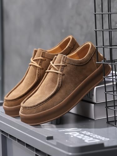 Santimon Men's Suede Leather Lace Up Platform Oxfords Moc Toe Casual Derby Shoes Classic Work Office Business Dress Shoes2