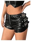 OYOANGLE Women's Low Rise PU Leather Mini Shorts Y2K Buckle Goth Punk Rave Shorts Clubwear Black Petite S