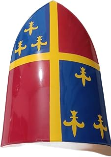 Medieval Heater Shield – Red & Blue Cross Design with Golden | Knight Crusader Shield for LARP, Reenactment & Cosplay.