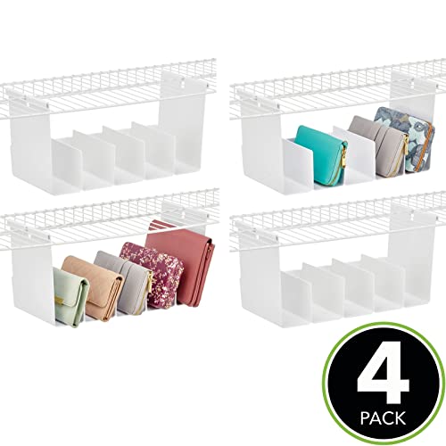 Mdesign Plastic 5 Compartment Hanging Closet Storage Organizer Tray, Divided Sections For Holding Sunglasses, Wallets, Clutch Purses, Accessories, Hangs Below Shelving, Grypp Collection, 4 Pack, White #TOP1