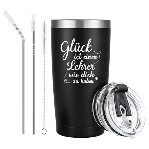 Livole Glück Ist Einen Lehrer Wie Dich Zu Haben, Lehrer Geschenk Weihnachten, Geschenke für Lehrer, Erzieher, Männer, Abschiedsgeschenk Lehrer Grundschule, 600ml Kaffeebecher to go Thermo, Weinbecher