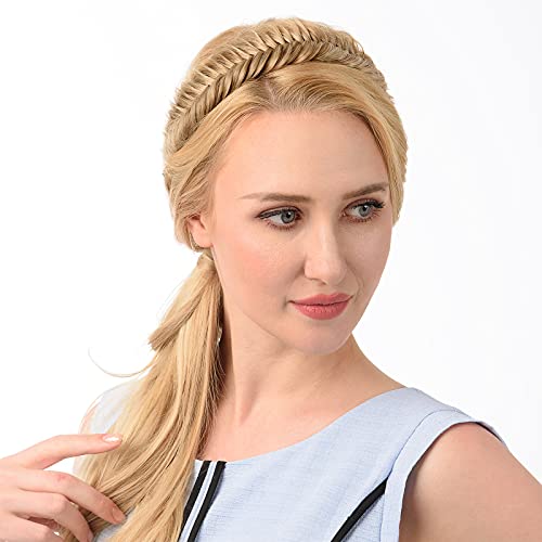 Diguan Wide Fishtail 2 Strands Synthetic Hair Braided Headband Classic Chunky Plaited Braids Elastic Stretch Hairpiece Women Girl Beauty Accessory,59G Bohemian (Dark Brown) #TOP6