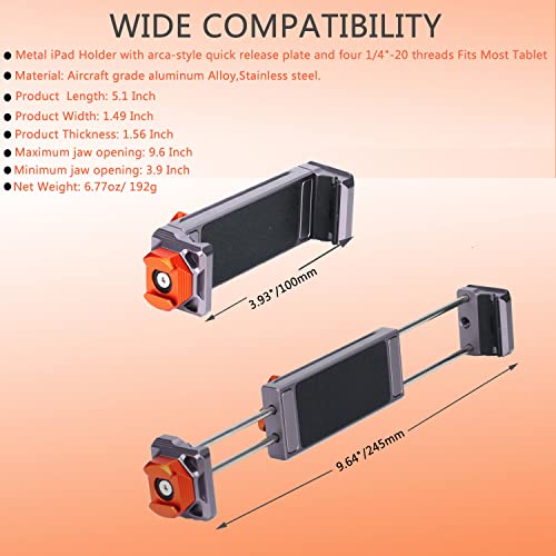 Metal Ipad Tripod Mount Adapter, Tablet Holder Tripod Mount With 1/4" Screw And Rotatable Cold Shoe Mount Compatible With Ipad Pro 12.9, Ipad Air 2 3 4, Galaxy Tab,Iphone #TOP2