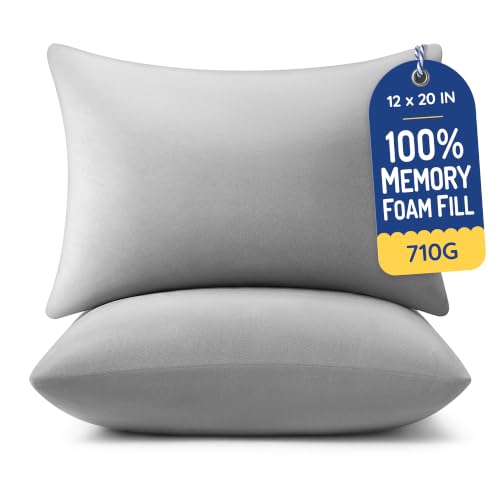 Image of AM AEROMAX 12x20 Memory Foam Throw Pillow Inserts, 2 Pack, Lumbar, Gray