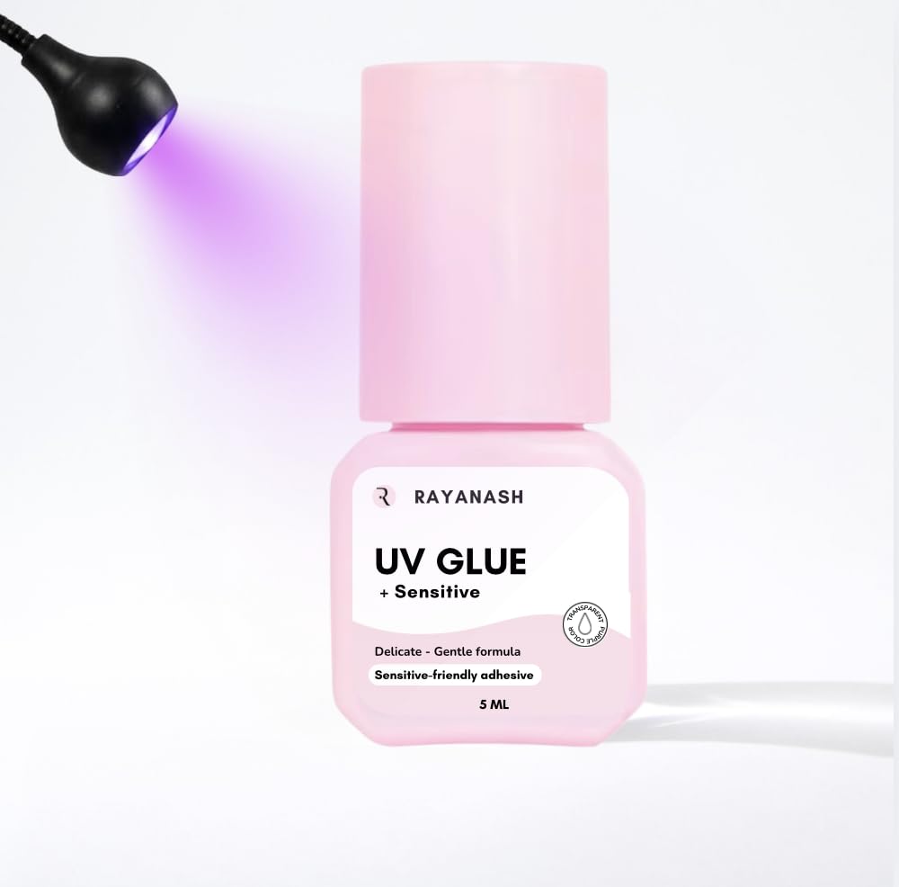 Colle UV pour extensions de cils en 1 seconde - Étanche jusqu'à ce que les cils tombent - Seule une utilisation professionnelle doit être utilisée avec une lumière UV (5 ml transparent purple)