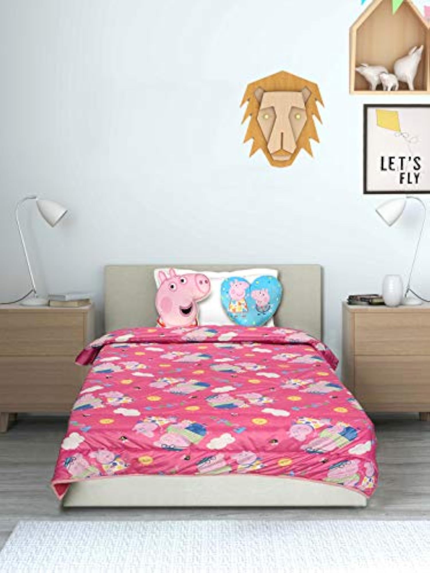 Peppa Pig Velvet & Cotton AC Quilt with Cushions, Pink