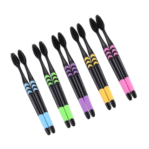 COLLBATH 10 Stück Teiliges Holz Zahnbürsten mit Aktivkohle Weiche Borsten Ergonomischer Rutschfester Griff Umweltfreundlich und Biologisch Abbaubar Zahnpflege für Zufällige Farbe