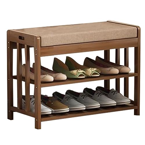 Banc de rangement à chaussures en bambou élégant, meuble d'exposition avec assise rembourrée
