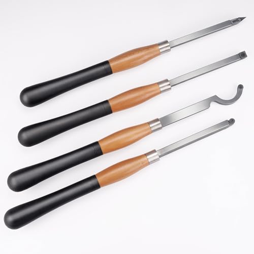 Woodturning Carbide Lathe Tools Set of 4, 19.7 Inch Full Size with Beech Wood Handle, Non-Slip Rubber Grip, Rougher Detailer Finisher and Swan Neck Hollower