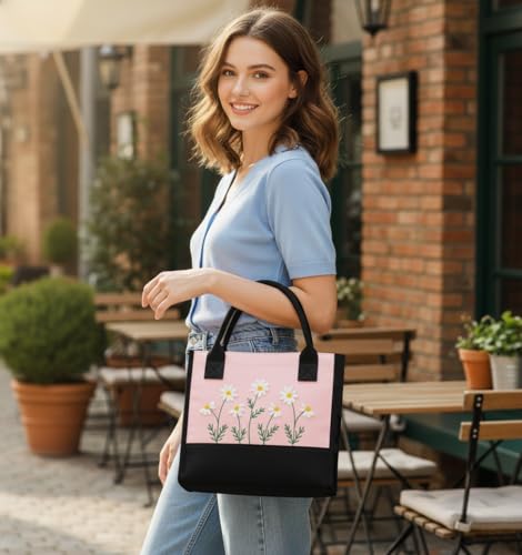 Image of Cotton Tote Bag For Woman Stylish | Embroidered Canvas Hand Bag With Floral Design | Casual Shoulder Bag Zipper For College Girls, Office, Daily Use, Travel, Beach, Shopping