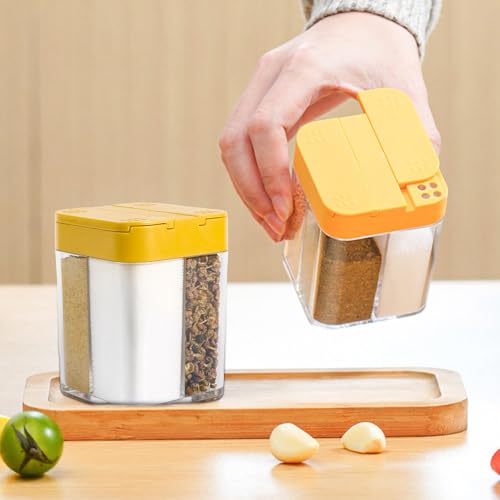 4 in 1 Gewürzstreuer Camping, Camping Zubehör, Campingküche Gewürzgläser, Campingzubehör für Grillpartys, Ausflüge und Exkursionen im Freien (Gelb)