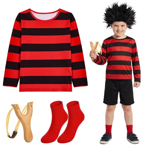 Kavoc 3 costumi da personaggio comico includono maglione a righe nere e rosse calze rosse per vestire la Giornata mondiale del libro (10-12 anni)