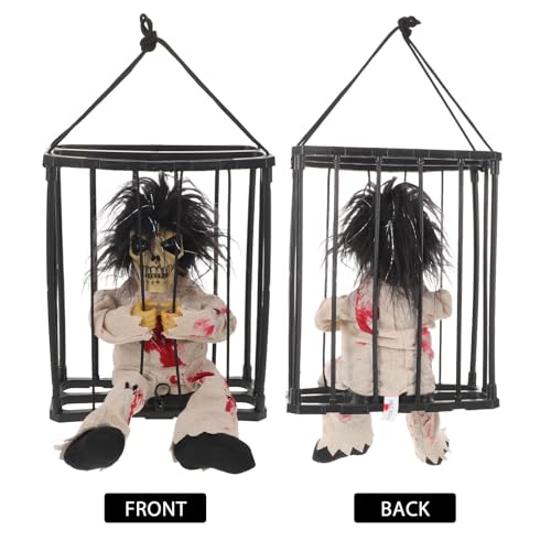 Décoration Halloween cage suspendue fantôme LED avec vêtements imprimés